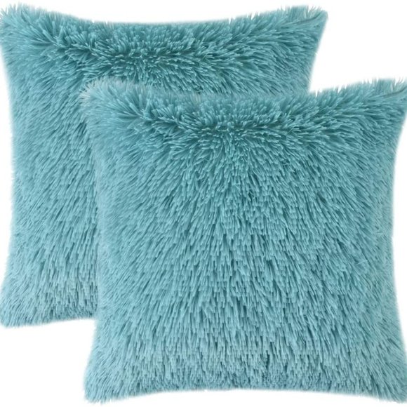 Teal Luxury Furry Adorable Trendy Throw Pillow Decor Cover Set Bedroom/Sofa - Picture 3 of 7